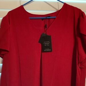 Chic Red V-Neck Blouse